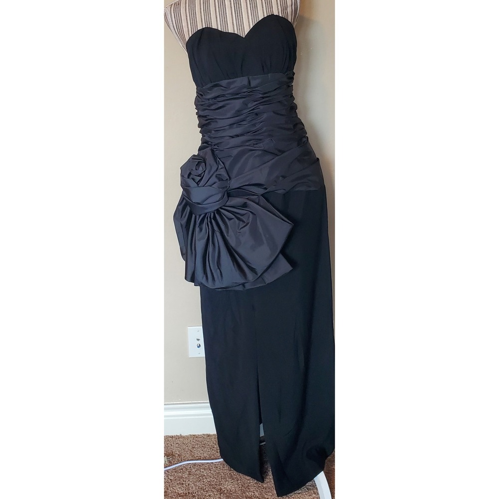Victor Costa for Sakowitz Vtg Black sz 10/12* Strapless Rosette Gown Dress - Picture 7 of 8